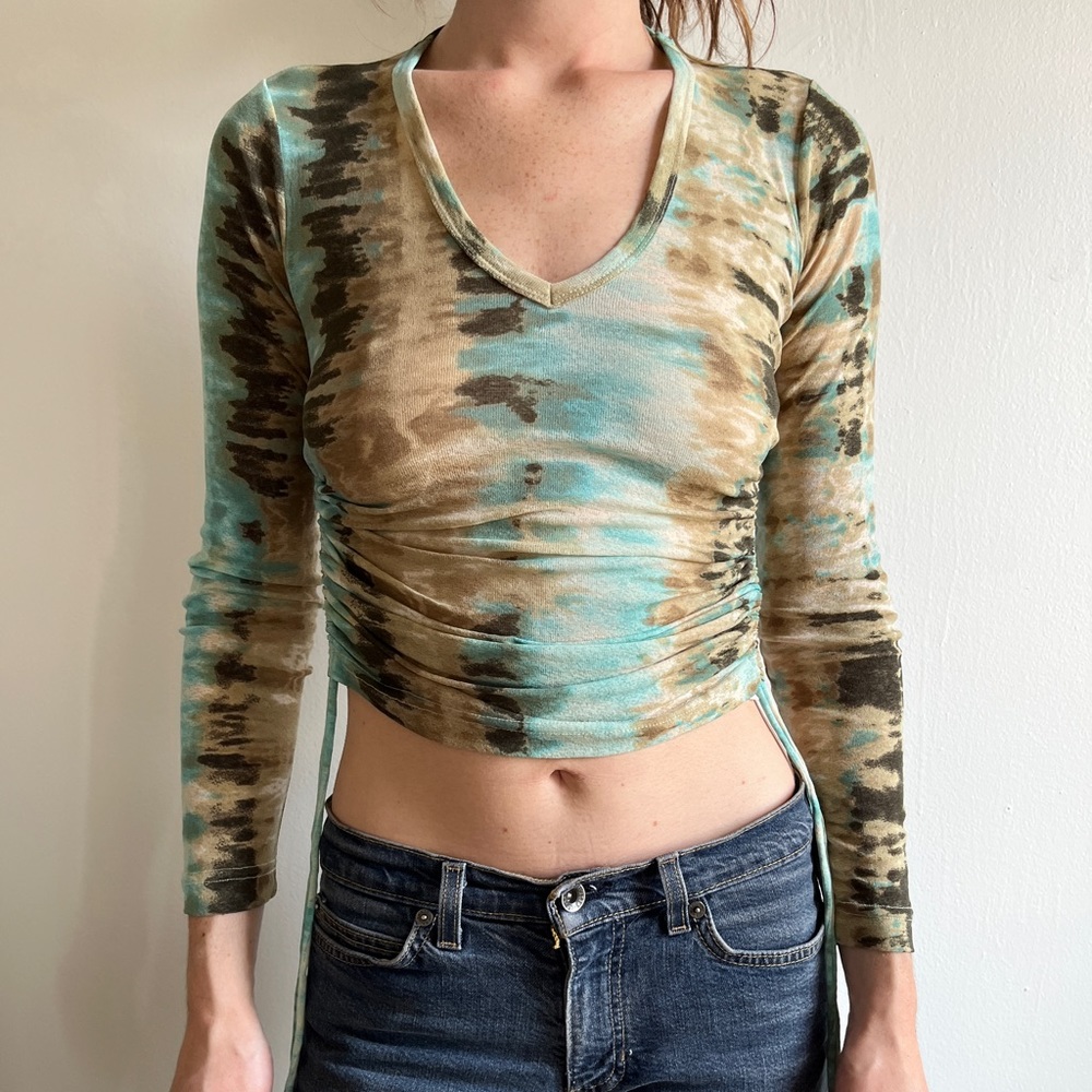 Pattern Long Sleeve Mesh Top w/ Adjustable Sides — Karen Kane